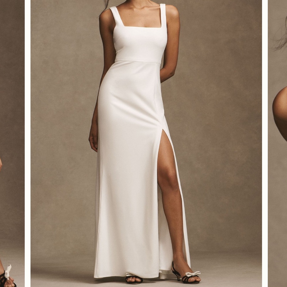 BHLDN White Square-Neck Satin Wedding Gown with Thigh Slit